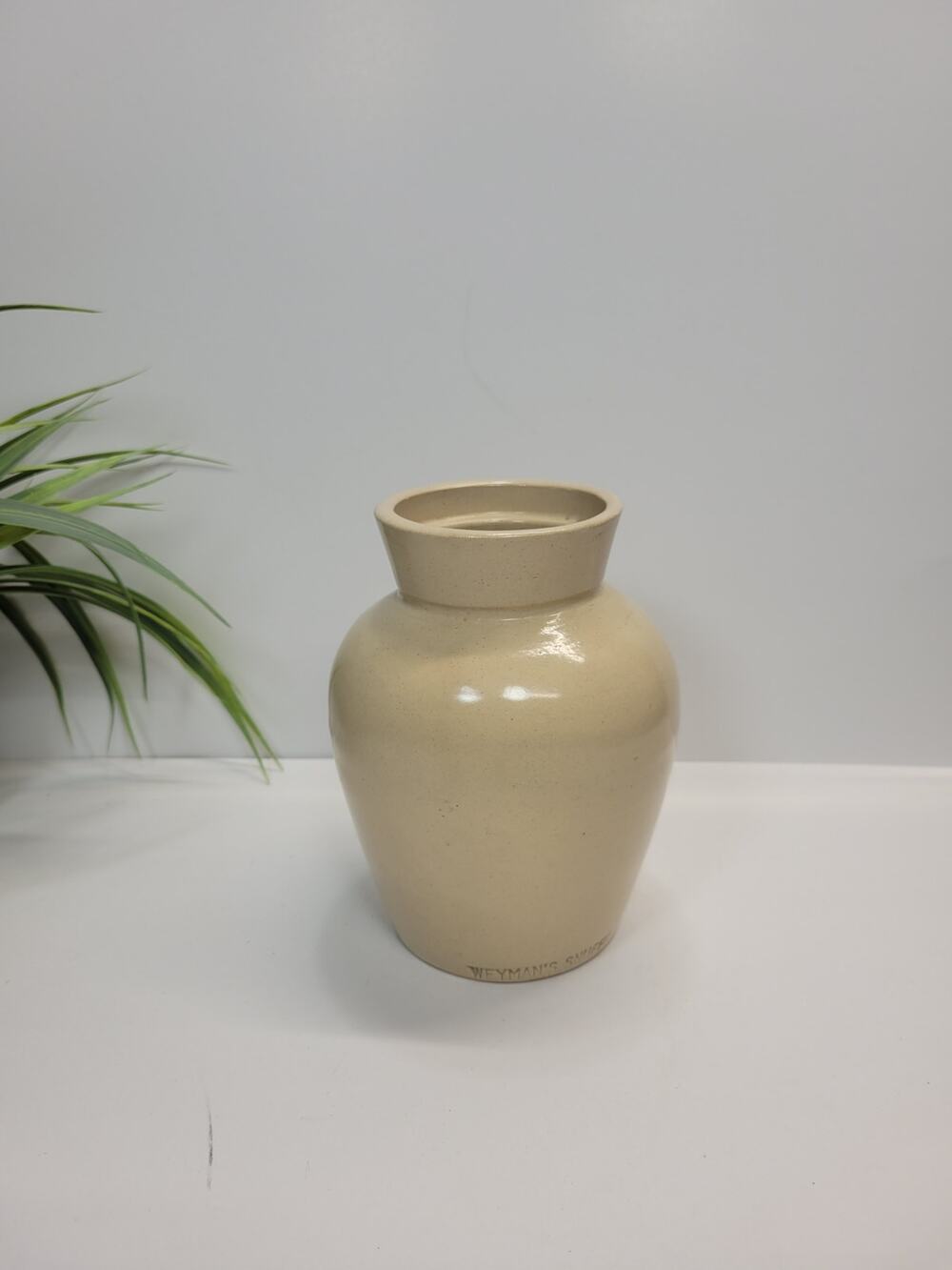 Antique Weymans Snuff Jar, Salt Glazed Stoneware Farmhouse Decor Vase Crock